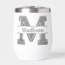 Monograma de plata inicial M personalizado Su nomb