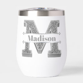 Monograma de plata inicial M personalizado Su nomb