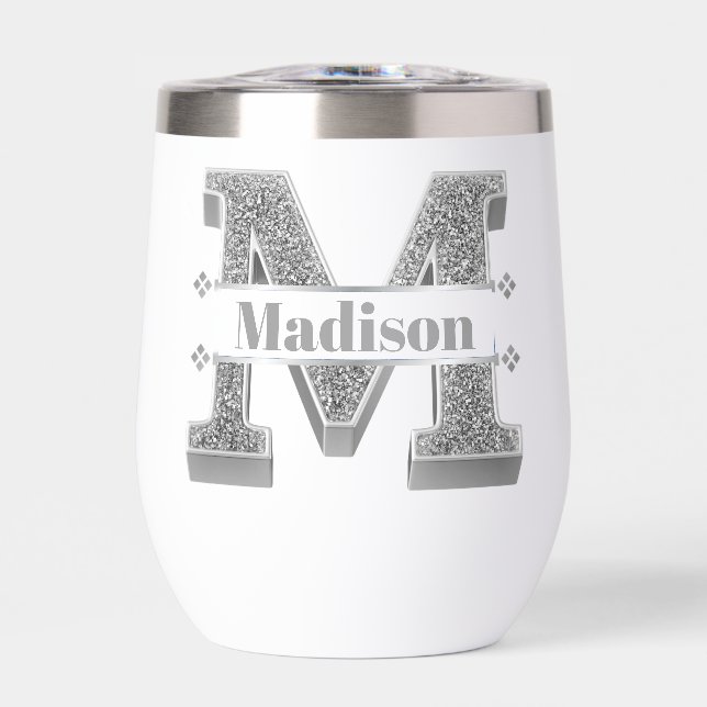 Monograma de plata inicial M personalizado Su nomb (Frente)