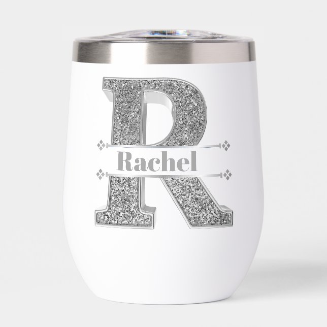 Monograma de plata inicial R personalizado Su nomb (Frente)