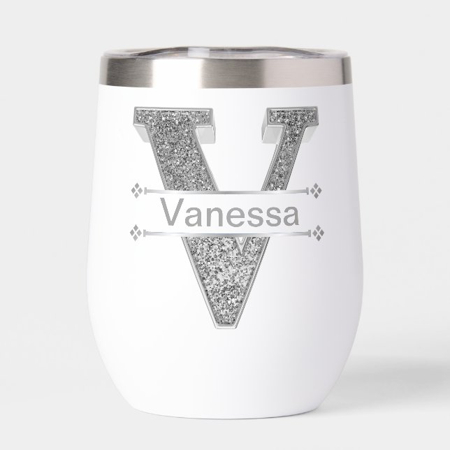 Monograma de plata inicial V personalizado Su nomb (Trasero)