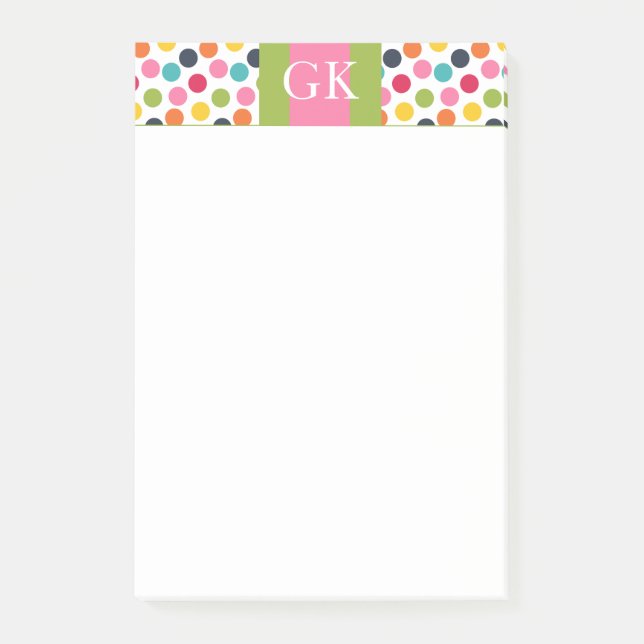Monograma de polka verde y rosa nota (Anverso)
