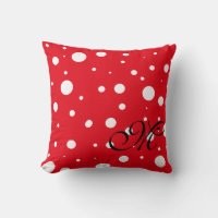 Monograma de puntos de nieve roja Cojín decorativo