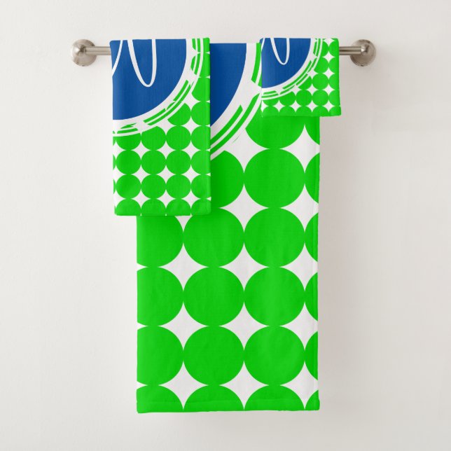 Monograma de puntos de polka azul y verde (In situ)