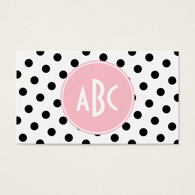 Monograma de puntos de polka rosa blanco y negro (Frente)