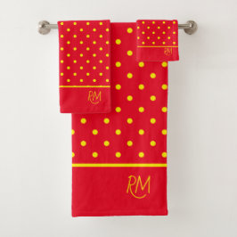 Monograma de puntos rojos con amarillo