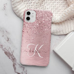 Monograma de Purpurina Metalizado cepillado de col<br><div class="desc">Personaliza fácilmente este diseño de estuche de teléfono de moda de moda con un purpurina brillante color rosa rosa bonito sobre un fondo metálico rosa roto.</div>