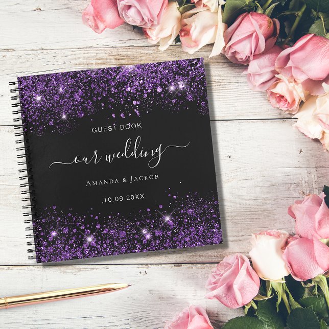 Monograma de purpurina morado negro boda del libro (Subido por el creador)