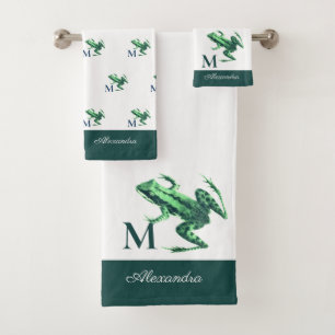 Monograma de rana verde esmeralda moderna