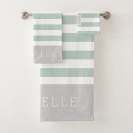 Monograma de rayas grises y menta | Colores editab