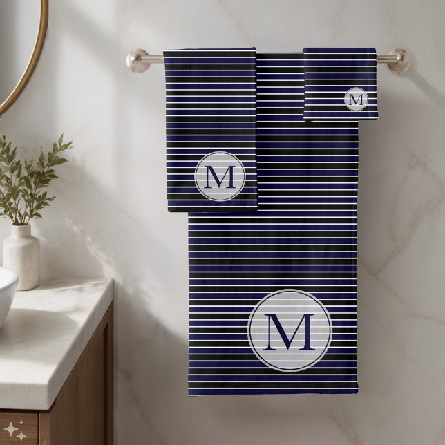 Monograma de rayas negras azul oscuro moderno (Subido por el creador)