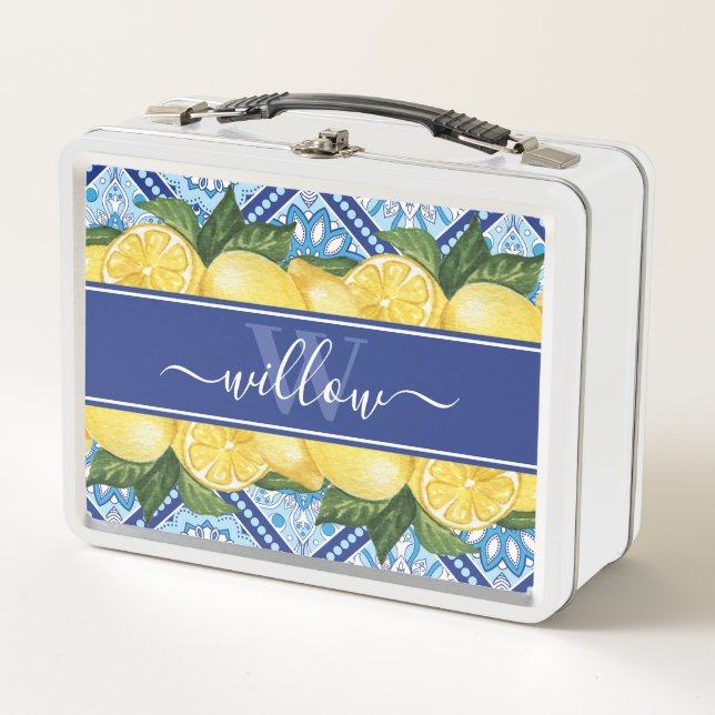 Monograma de rebote de mosaico azul de limón (Anverso)