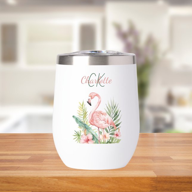 Monograma de verano tropical de flamingo rosa (Subido por el creador)
