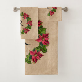 Monograma de vintage Poinsettia Holly Berry Wreath