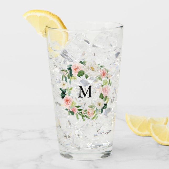 Monograma de Wreath floral rosa de Rubor (Anverso (hielo))