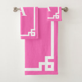 Monograma del borde de la llave griega blanca y ro