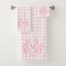 Monograma del Escudo floral Rubor Pink Gingham