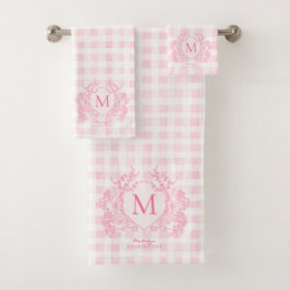 Monograma del Escudo floral Rubor Pink Gingham