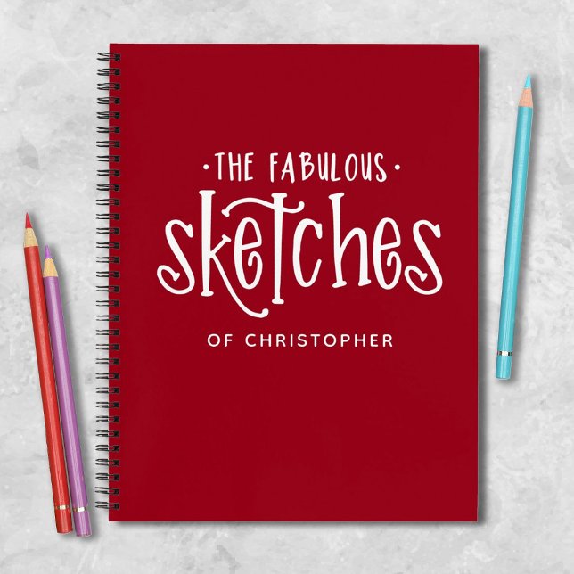 Monograma del libro de dibujos de artistas rojos (A sketchbook with the words, the fabulous sketches of... personalized it for a fun gift.)