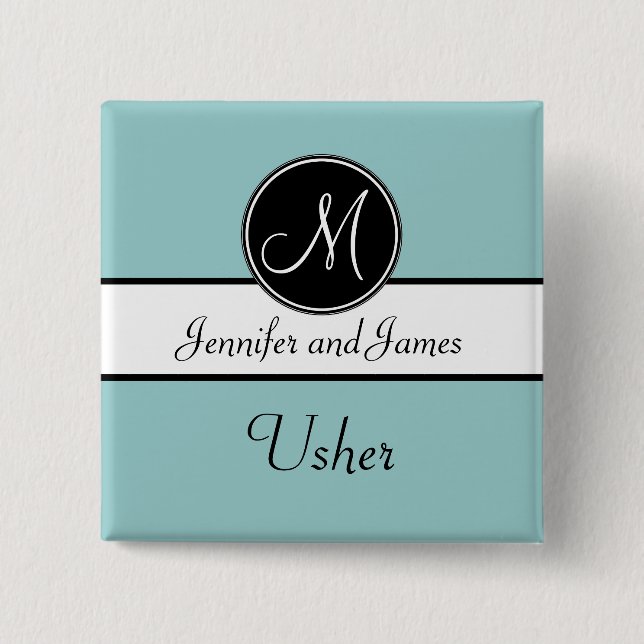 Monograma del negro azul que casa el botón de (Anverso)