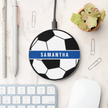 Monograma deportivo de fútbol blanco y azul negro