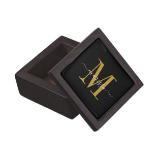 Monograma dorado Caja de regalo de madera magnétic