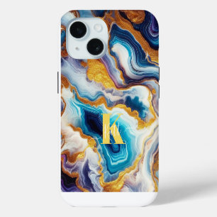 Monograma dorado de ágata acua teal personalizado