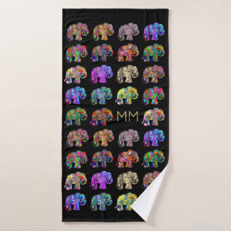 Monograma dorado elegante elefante negro Lover