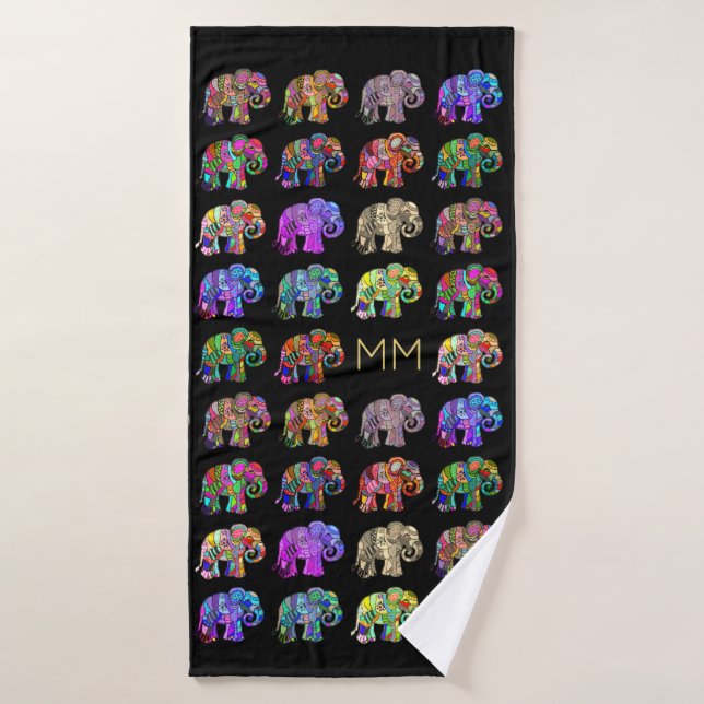 Monograma dorado elegante elefante negro Lover (Toalla de baño)
