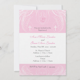 Monograma Dos Chicas Bautismo Invitación