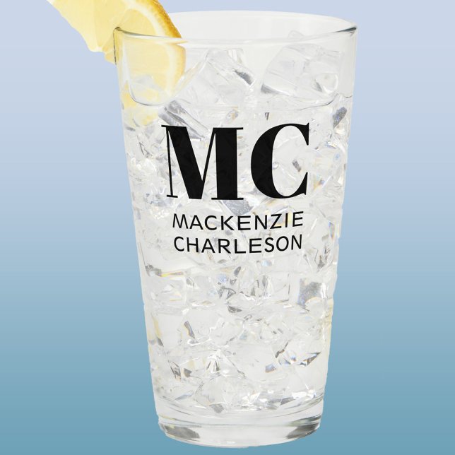Monograma dos iniciales Nombre personalizado (Two initials monogram name personalized glass tumbler)