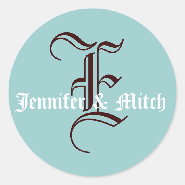 Monograma E Boda Aqua & Espresso Sello Favorito (Anverso)