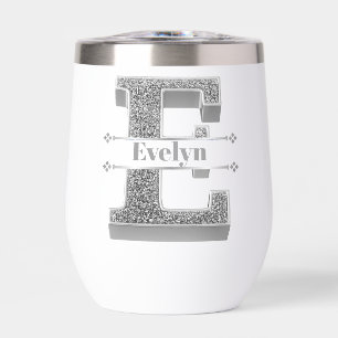 Monograma E inicial de plata personalizado Su nomb