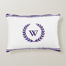 Monograma Elegante Almohada De Acento Azul Y Blanc