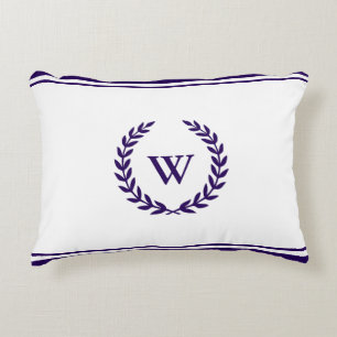 Monograma Elegante Almohada De Acento Azul Y Blanc