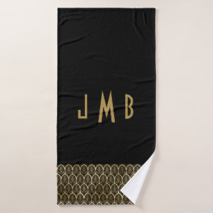 Monograma Elegante Art Deco Gatsby Negro y Dorado