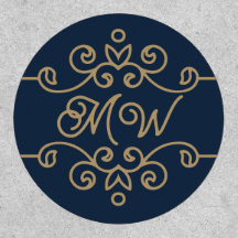 Monograma elegante azul marino y oro vintage