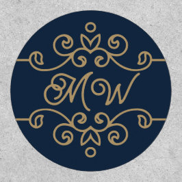 Monograma elegante azul marino y oro vintage