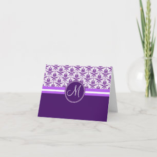 Monograma elegante Damasco blanco y púrpura de épo