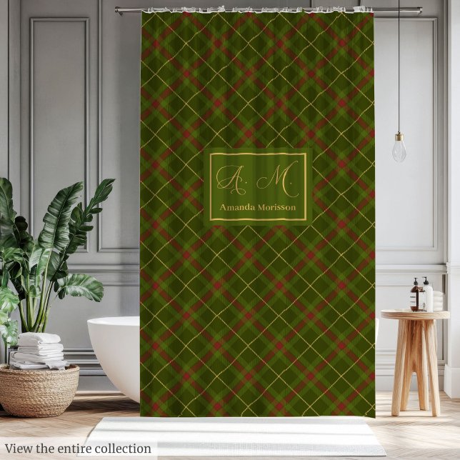 Monograma elegante de la cortina de Tartán otoñal  (Minimalist Autumn Tartan Curtain Elegant Monogram)