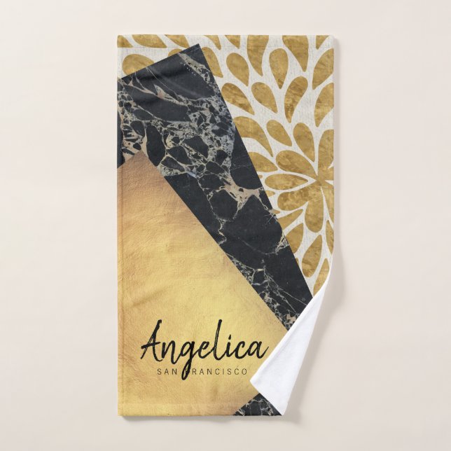 Monograma elegante del mármol del negro de la (Toalla de mano)