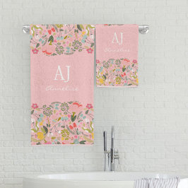 Monograma elegante femenino rosa floral nombre per