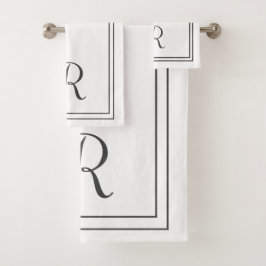 Monograma elegante moderno en franjas blancas y ne