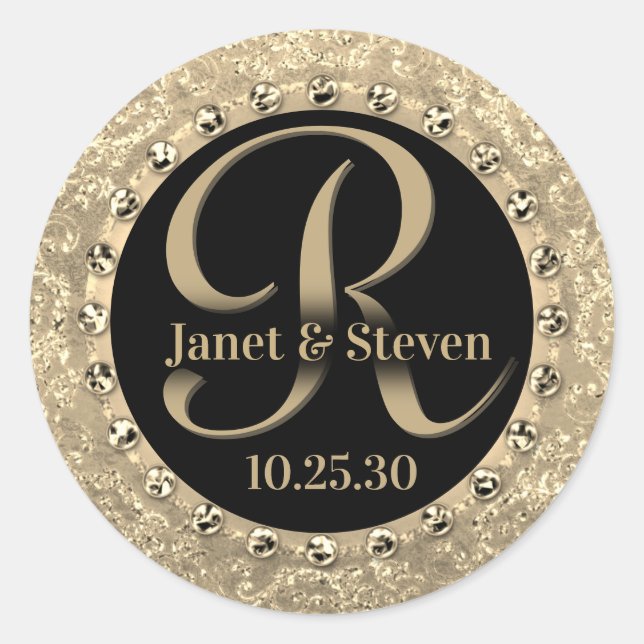 Monograma Elegante Nombres Sello de Glam de Oro (Anverso)