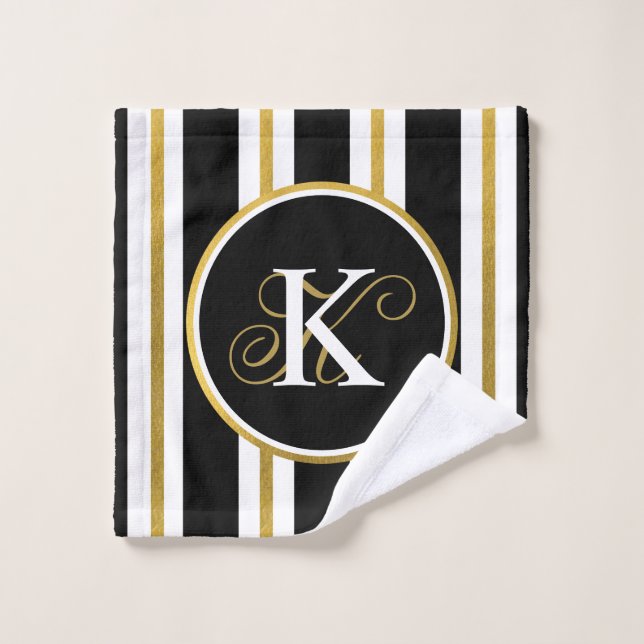 Monograma elegante personalizado de franjas de oro (Toallita)