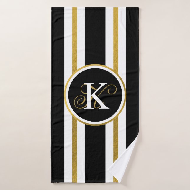 Monograma elegante personalizado de franjas de oro (Toalla de baño)