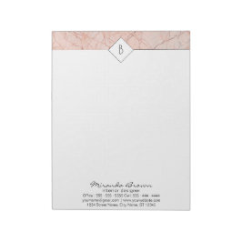 Monograma Elegante Rosa Bloc de notas de mármol do