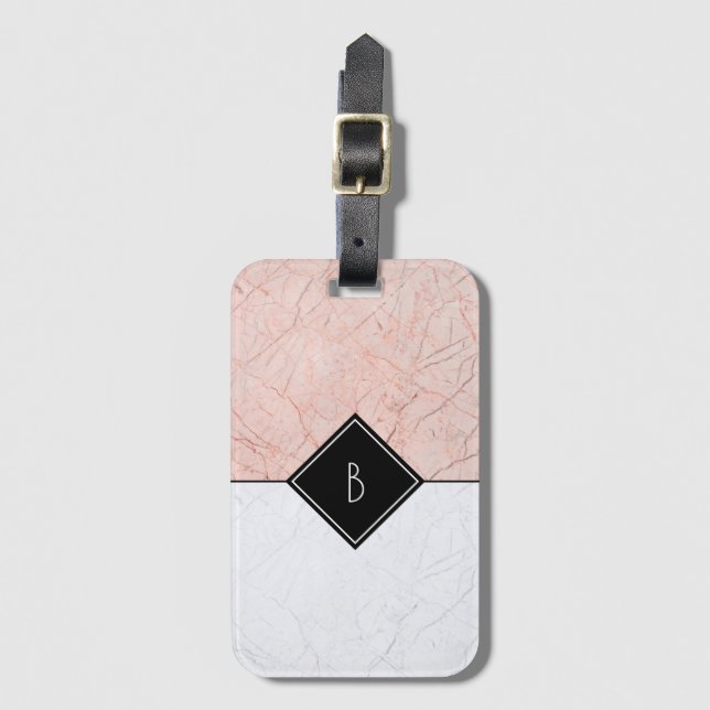 Monograma Elegante Rosa Gold Gray Marble Etiqueta  (Anverso vertical)