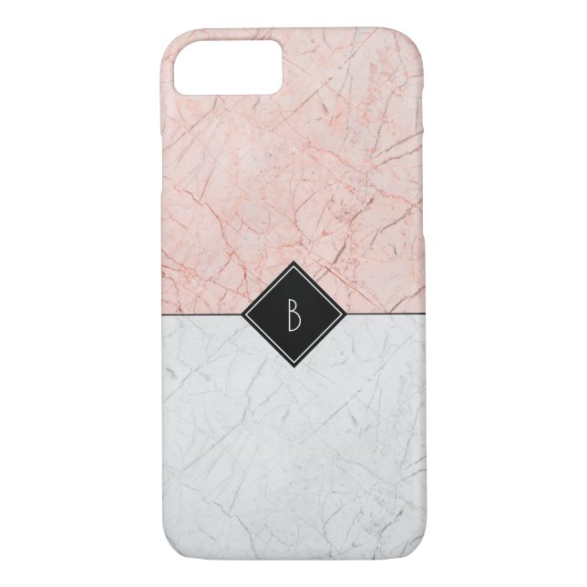Monograma Elegante Rosa Mármol Gris Oro 8/7 Funda (Reverso)