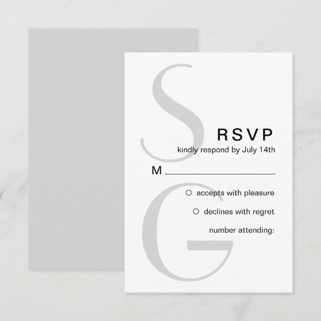Monograma elegante. Sencilla boda moderna RSVP (Anverso / Reverso)